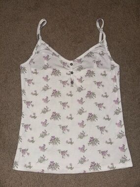 Ardene White Ribbed Floral Cami with Lavender Print